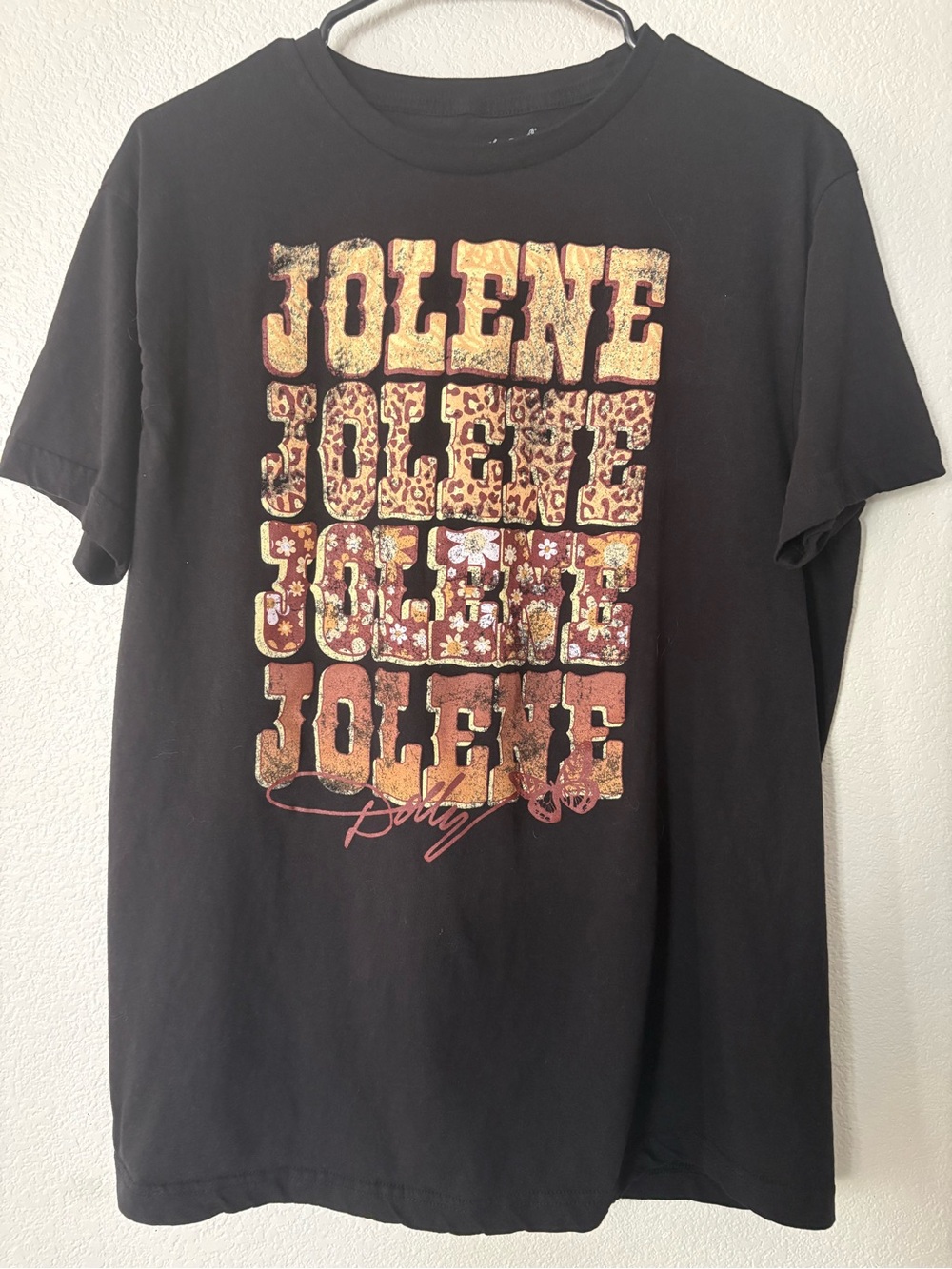 Jolene Graphic Tee - Black with Multi-Pattern Print Sz Large